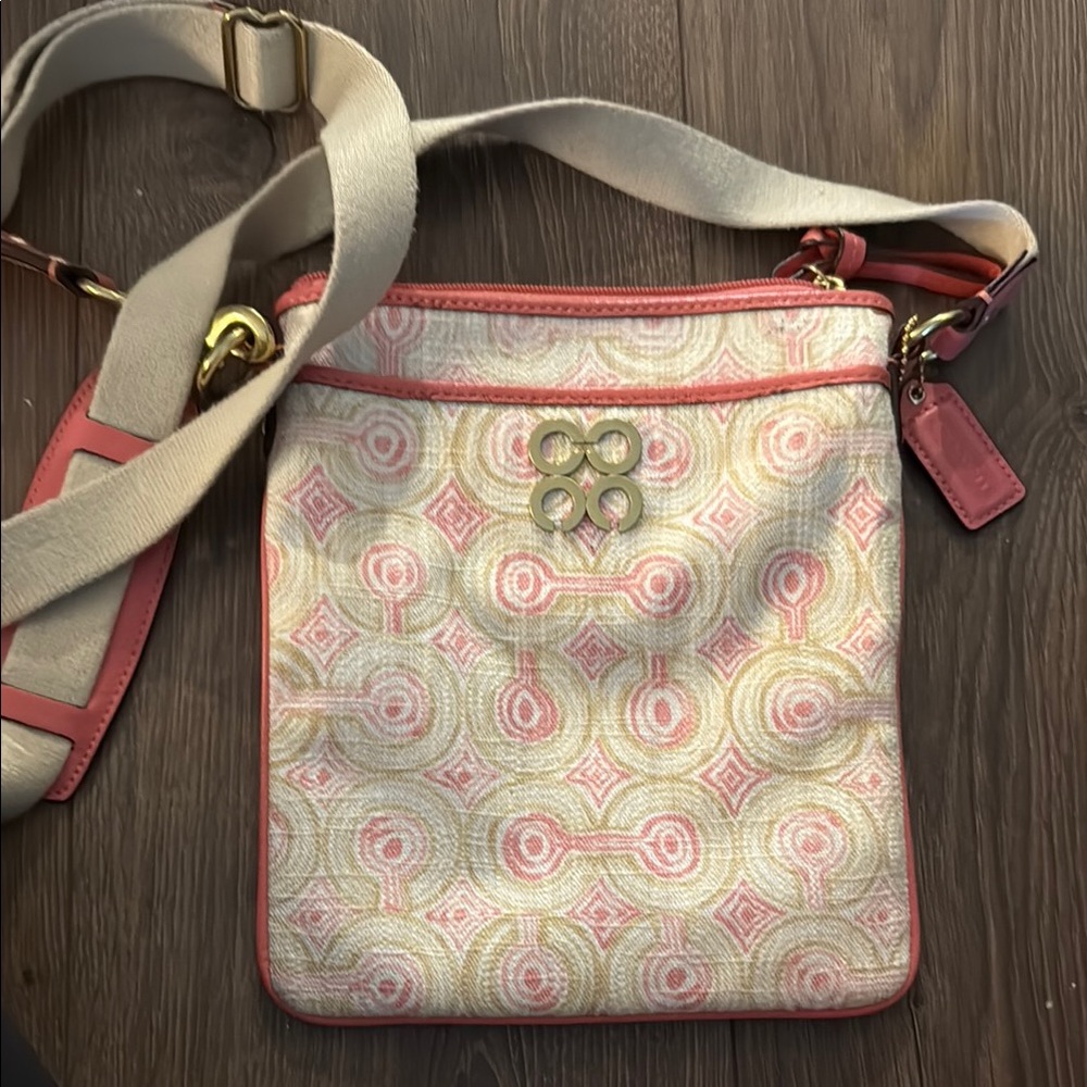 Coach Pink and Cream Crossbody Bag with Signature Design